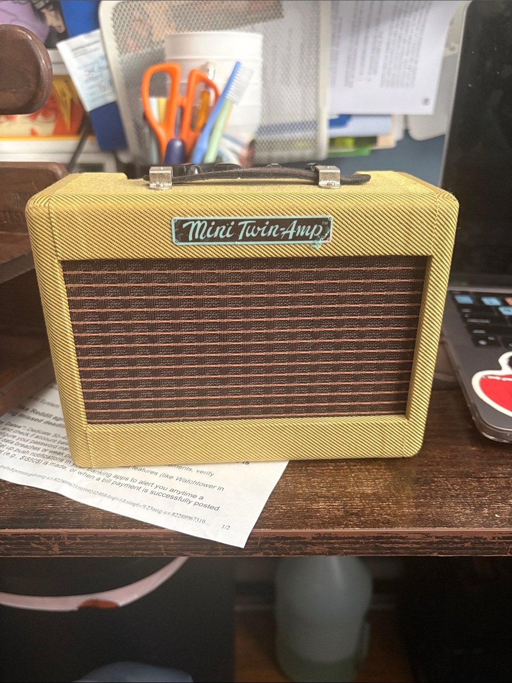Fender Mini Twin-Amp Portable Amp in Yellow Tweed with Brown Grille